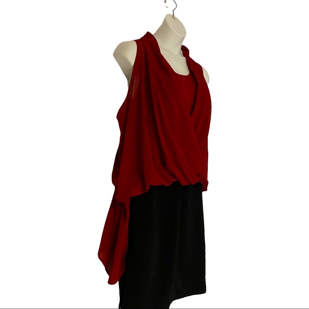 Chiffon Overlay Blood Red Blouse Pin-Up Blouse Tunic Cocktail Party Top size XL - Picture 7 of 14